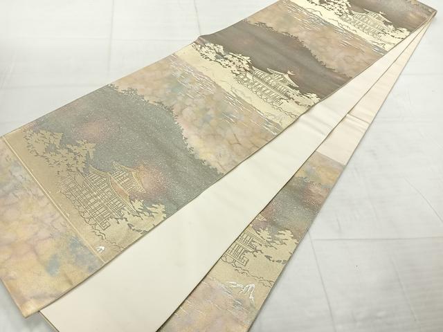 平和屋着物◎六通柄袋帯　三彩錦　京風景文　金銀糸　正絹　逸品　AABF6493uk