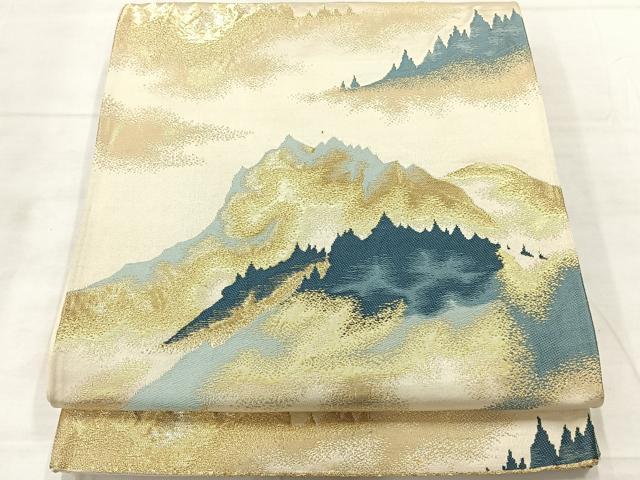 平和屋着物◎六通柄袋帯 風景文 金糸 正絹 逸品 AABF6494uk