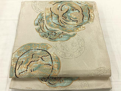 平和屋着物◎六通柄 京本袋帯 花鳥絵皿文 金銀糸 正絹 逸品 AABF6496uk