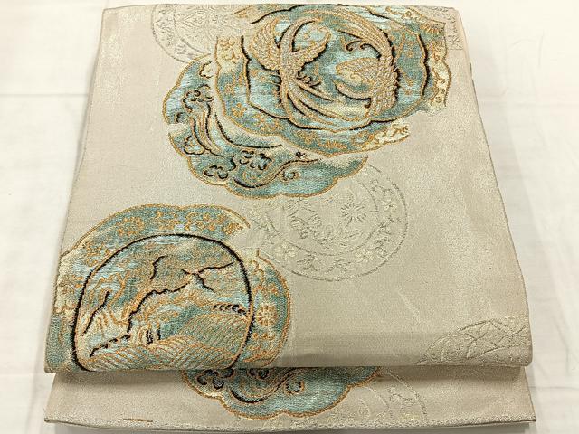 平和屋着物◎六通柄 京本袋帯 花鳥絵皿文 金銀糸 正絹 逸品 AABF6496uk