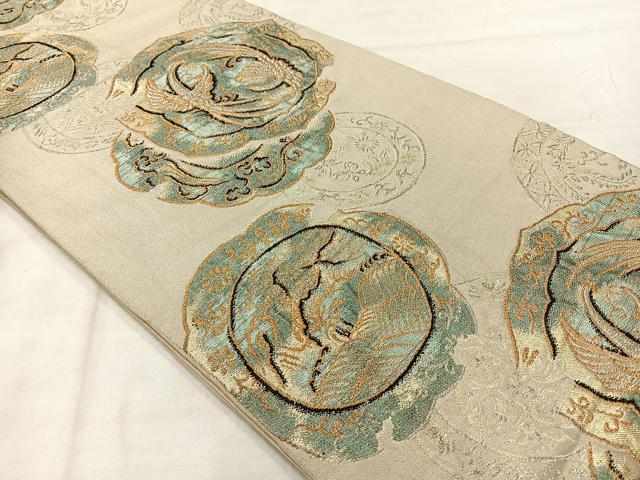 平和屋着物◎六通柄 京本袋帯 花鳥絵皿文 金銀糸 正絹 逸品 AABF6496uk