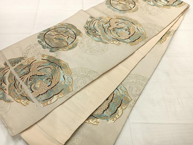 平和屋着物◎六通柄 京本袋帯 花鳥絵皿文 金銀糸 正絹 逸品 AABF6496uk