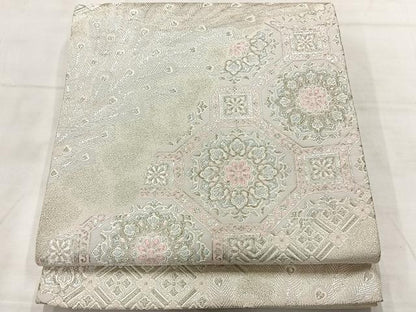 平和屋着物◎六通柄袋帯　蜀江花文　銀糸　正絹　逸品　AABF6497uk