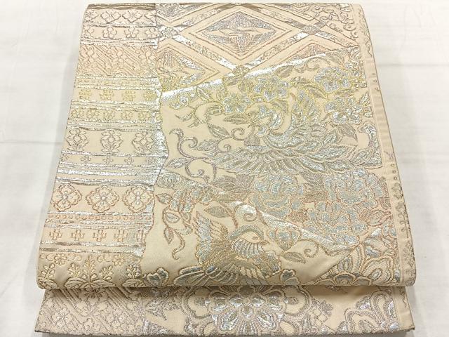 平和屋着物◎六通柄袋帯 切嵌花鳥文 銀糸 正絹 逸品 AABF6499uk