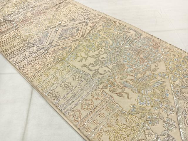 平和屋着物◎六通柄袋帯 切嵌花鳥文 銀糸 正絹 逸品 AABF6499uk