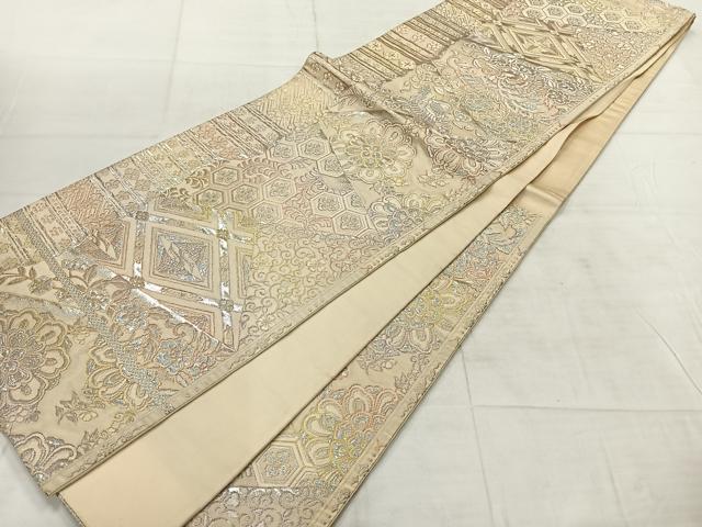 平和屋着物◎六通柄袋帯 切嵌花鳥文 銀糸 正絹 逸品 AABF6499uk