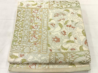 平和屋着物◎六通柄袋帯 更紗花文 銀糸 正絹 逸品 AABF6501uk