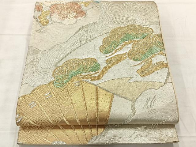 平和屋着物◎六通柄袋帯 梅松文 金銀糸 正絹 逸品 AABF6502uk