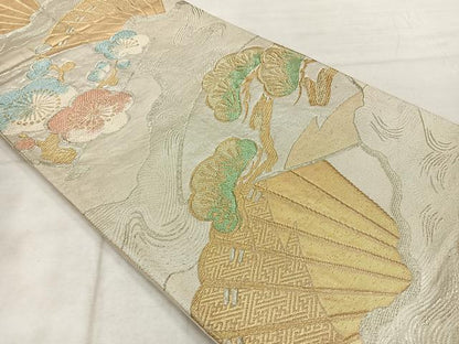平和屋着物◎六通柄袋帯 梅松文 金銀糸 正絹 逸品 AABF6502uk