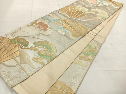 平和屋着物◎六通柄袋帯 梅松文 金銀糸 正絹 逸品 AABF6502uk