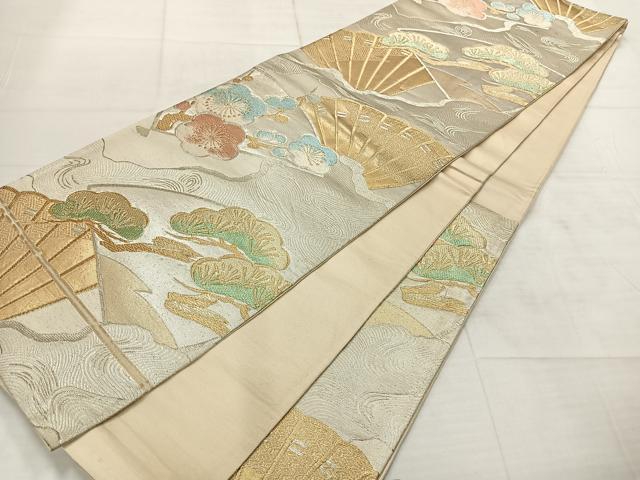 平和屋着物◎六通柄袋帯 梅松文 金銀糸 正絹 逸品 AABF6502uk