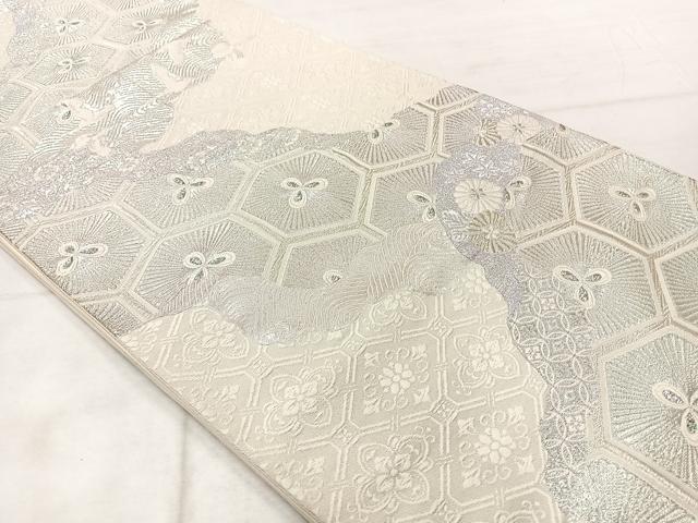 平和屋着物◎六通柄袋帯 亀甲松文 銀糸 正絹 逸品 AABF6506uk