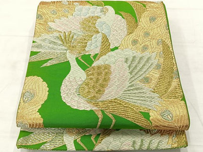 平和屋着物◎六通柄袋帯 唐織 孔雀文 金銀糸 正絹 逸品 AABF6509uk