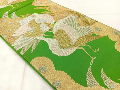 平和屋着物◎六通柄袋帯 唐織 孔雀文 金銀糸 正絹 逸品 AABF6509uk