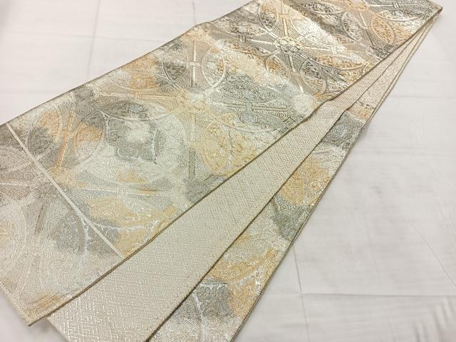 平和屋着物◎佐賀錦 六通柄袋帯 七宝花文 銀糸 正絹 逸品 AABF6510uk