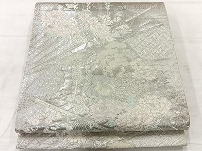 平和屋着物◎六通柄袋帯　唐織　九百プラチナ弐重織　孔雀花文　正絹　逸品　AABF6519uk