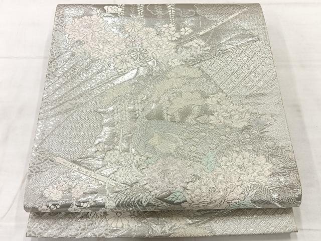 平和屋着物◎六通柄袋帯　唐織　九百プラチナ弐重織　孔雀花文　正絹　逸品　AABF6519uk