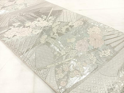 平和屋着物◎六通柄袋帯　唐織　九百プラチナ弐重織　孔雀花文　正絹　逸品　AABF6519uk