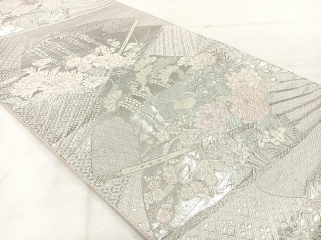 平和屋着物◎六通柄袋帯　唐織　九百プラチナ弐重織　孔雀花文　正絹　逸品　AABF6519uk