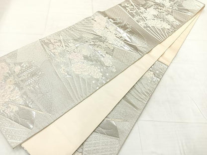 平和屋着物◎六通柄袋帯　唐織　九百プラチナ弐重織　孔雀花文　正絹　逸品　AABF6519uk