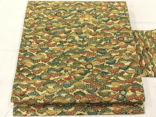 平和屋着物◎全通柄九寸名古屋帯 紬地 笠松文 正絹 逸品 AABF6524uk