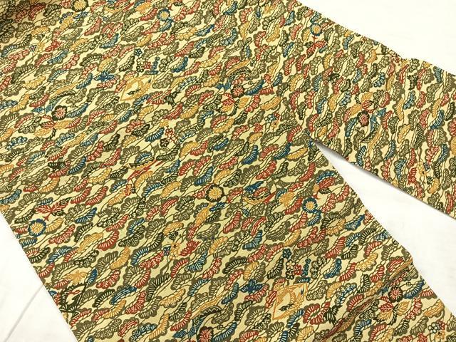 平和屋着物◎全通柄九寸名古屋帯 紬地 笠松文 正絹 逸品 AABF6524uk