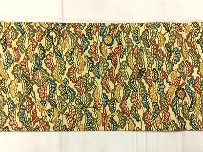 平和屋着物◎全通柄九寸名古屋帯 紬地 笠松文 正絹 逸品 AABF6524uk