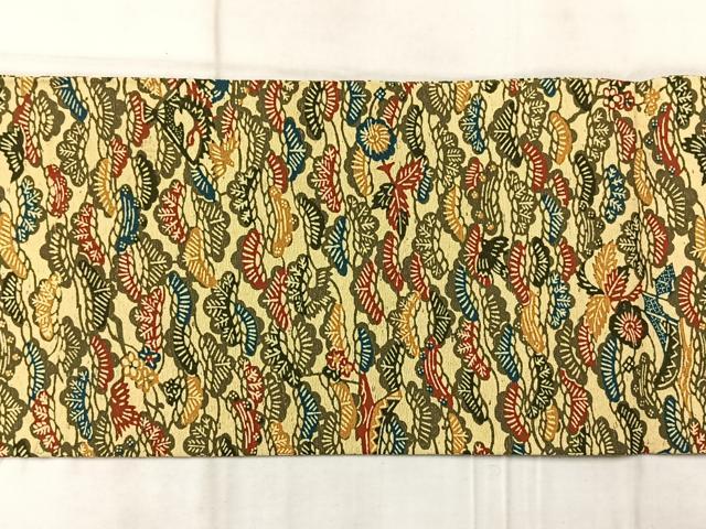 平和屋着物◎全通柄九寸名古屋帯 紬地 笠松文 正絹 逸品 AABF6524uk