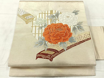 平和屋着物◎九寸名古屋帯　唐織　楽器花文　金糸　正絹　逸品　AABF6536uk
