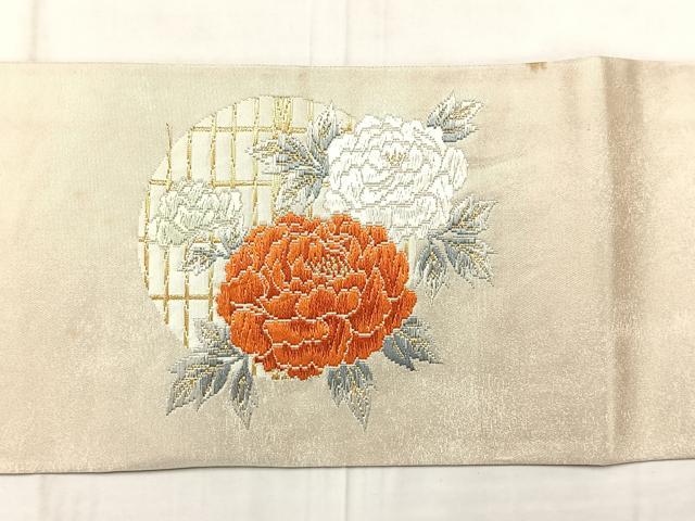 平和屋着物◎九寸名古屋帯　唐織　楽器花文　金糸　正絹　逸品　AABF6536uk