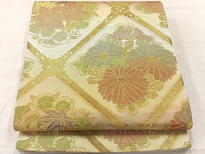 平和屋着物◎六通柄袋帯　天井草花文　金糸　正絹　逸品　AABF6548uk