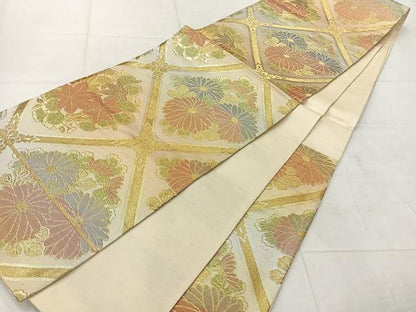 平和屋着物◎六通柄袋帯　天井草花文　金糸　正絹　逸品　AABF6548uk