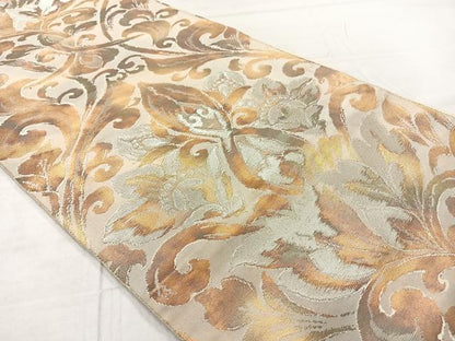 平和屋着物◎六通柄袋帯 更紗花文 銀糸 正絹 逸品 AABF6553uk