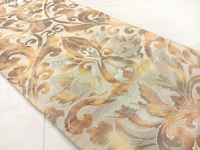 平和屋着物◎六通柄袋帯 更紗花文 銀糸 正絹 逸品 AABF6553uk