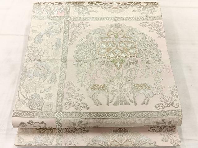 平和屋着物◎六通柄袋帯　動物花文　銀糸　正絹　逸品　AABF6555uk