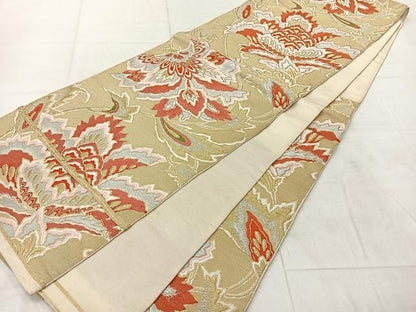 平和屋着物◎六通柄 京本袋帯 更紗花文 金銀糸 正絹 逸品 AABF6557uk