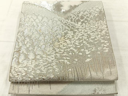 平和屋着物◎六通柄袋帯　遠山風景文　銀糸　正絹　逸品　AABF6559uk