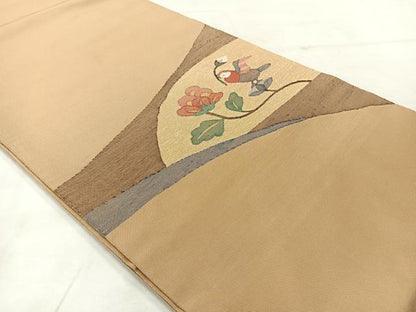 平和屋着物◎太鼓柄袋帯　すくい織　花鳥文　金糸　正絹　逸品　AABF6560uk
