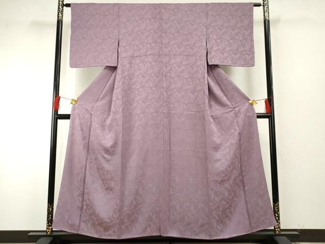 平和屋着物●上質な色無地 舞葉地紋 二藍色 正絹 逸品 AABF6564cs