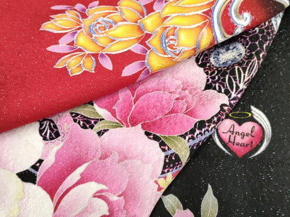 平和屋着物●豪華振袖 Angel Heart 刺繍 草花文 薔薇 バラ 暈し染め 黒地 金糸 銀通し地 ロング丈 正絹 逸品 AABF6565cs