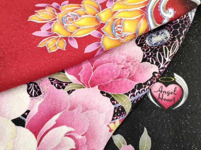 平和屋着物●豪華振袖 Angel Heart 刺繍 草花文 薔薇 バラ 暈し染め 黒地 金糸 銀通し地 ロング丈 正絹 逸品 AABF6565cs
