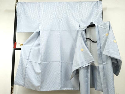 平和屋着物●男性 色紋付・羽織セット 花菱地紋 秘色色 キングサイズ 洗える着物 AABF6567cs