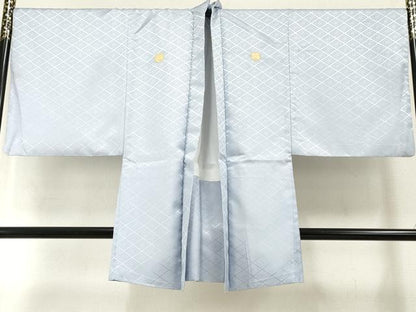 平和屋着物●男性 色紋付・羽織セット 花菱地紋 秘色色 キングサイズ 洗える着物 AABF6567cs