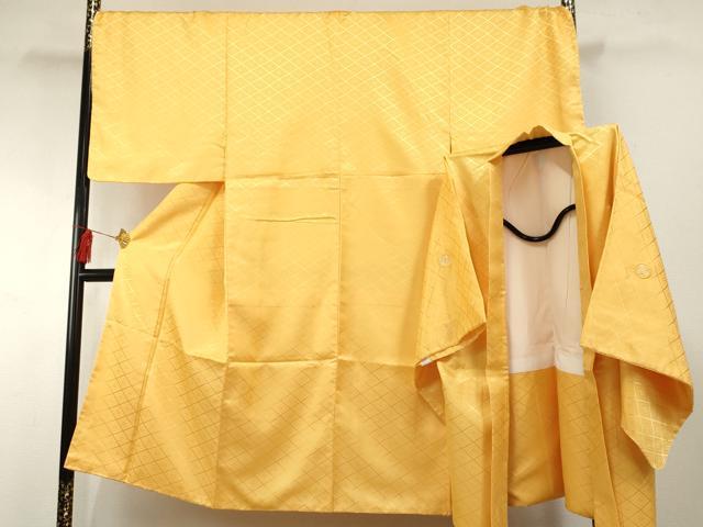 平和屋着物●男性 色紋付・羽織セット 花菱地紋 藤金色 洗える着物 未使用 AABF6568cs