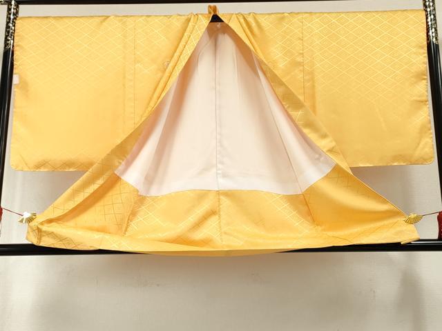 平和屋着物●男性 色紋付・羽織セット 花菱地紋 藤金色 洗える着物 未使用 AABF6568cs