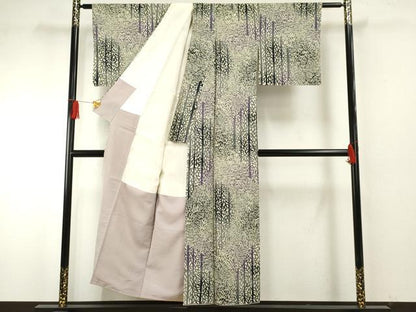 平和屋着物●上質な小紋 型染め 笹竹文 暈し染め 正絹 逸品 AABF6569cs