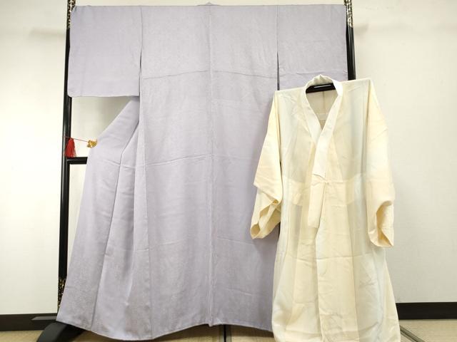 平和屋着物●上質な色無地 長襦袢(無双仕立て)セット 正倉院花地紋 藤色 正絹 逸品 AABF6570cs