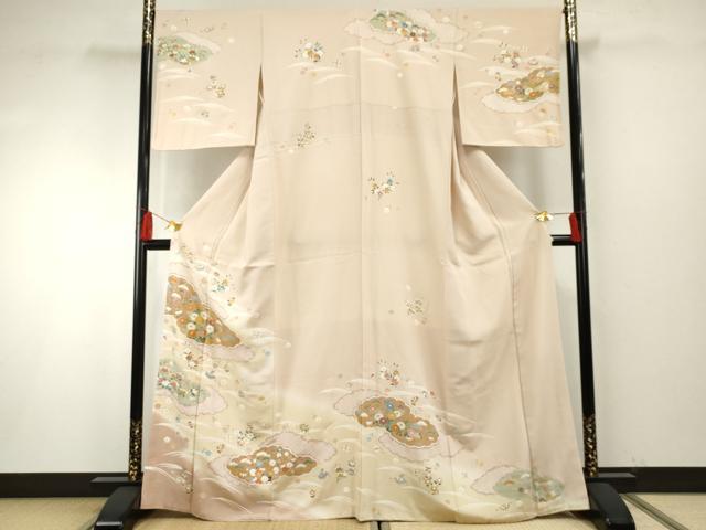 平和屋着物●訪問着 友禅 駒刺繍 雲重ね吉祥花宝尽くし 金彩 正絹 逸品 AABF6572cs