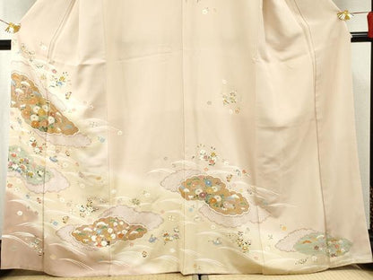 平和屋着物●訪問着 友禅 駒刺繍 雲重ね吉祥花宝尽くし 金彩 正絹 逸品 AABF6572cs