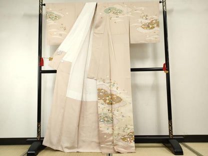 平和屋着物●訪問着 友禅 駒刺繍 雲重ね吉祥花宝尽くし 金彩 正絹 逸品 AABF6572cs